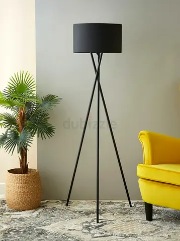 Black Tripod Floor Lamp with Drum Shade