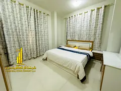 Fully furnished 2-bedroom apartment with a living room available for monthly rent in Ajman. Features