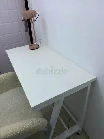 Simple white study desk with chair - good condition