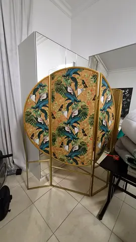 Room privacy screen or divider with Tropical Print & Gold Frame