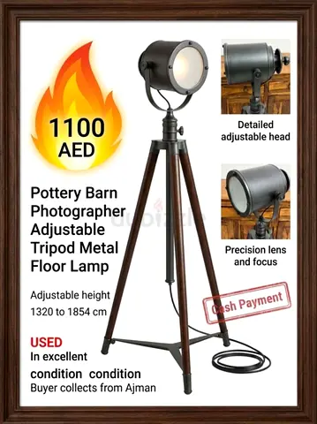 Pottery Barn lamp- Pottery Barn Photographer Adjustable Tripod Metal Floor Lamp