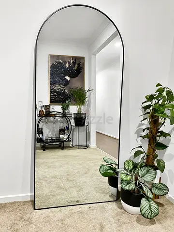 Large Full-Length Arch Floor Mirror with Black Frame