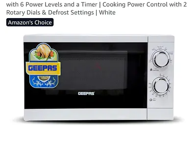 Geepas Microwave Oven - 20L, Manual Dial Controls, White