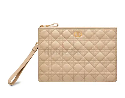 Original Christian Dior Beige Quilted Leather Clutch | Luxury Designer Pouch