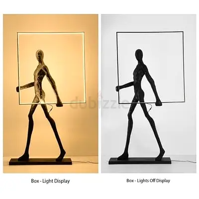 Modern Walking Man Sculpture with Illuminated Glass Box - Decorative Collectible