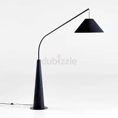 Minimalist Black Arced Floor Lamp with Cone Base