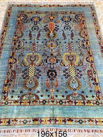 Handwoven vinatge and tribal -style Area Rug 2.00 by 1.50 Light Blue, brand new carpet