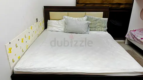 Queen size wooden bed frame with mattress - good condition