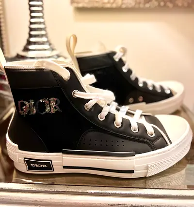 Dior B23 High Top Black Floral Embroidery Sneakers EU 38 3SH118ZID H960