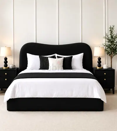New Upholstered Queen Bed with Padded Headboard storage bed— Modern Design queen size bed