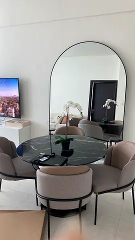 Round Black Marble Dining Table with 4 Upholstered Chairs