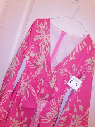 Pink floral long-sleeve dress (City label) - size not specified