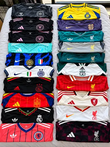 Lot of 20 Men's Football (Soccer) Jerseys — Various Clubs and Size M, New and Worn
