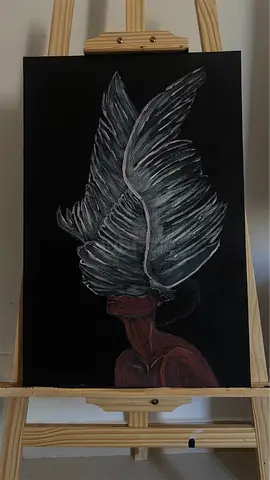 Original Acrylic Painting — Woman with Feathered Headdress on Black Background- Acrylic on Canvas