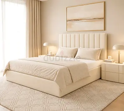 New Upholstered Queen Bed with Padded Headboard storage bed— Modern Design queen size bed