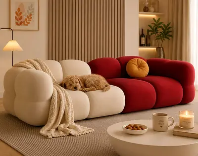 Modern Cloud-Style Two-Seater Sofa (Cream & Burgundy)