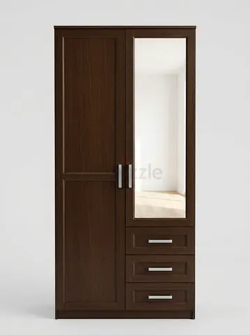 Dark Wood Wardrobe with Mirror and 3 Drawers - Good Condition