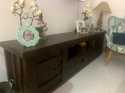 Solid dark wood TV console / entertainment unit - good condition