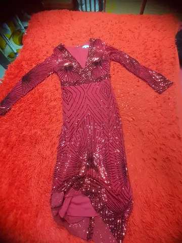 GODDIVA LONDON Stunning Sequin Mermaid Evening Gown - Burgundy / Maroon