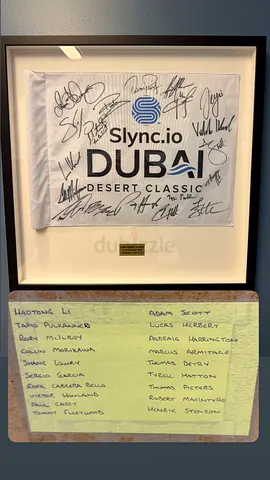 Framed Signed Dubai Desert Classic 2022 Tournament Flag