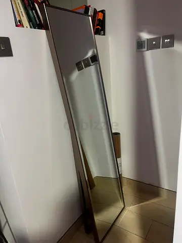 Full-length leaning floor mirror with slim metal frame