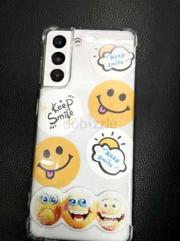 Samsung Galaxy phone with smiley sticker clear case (used)