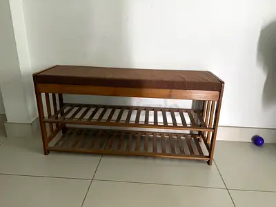 Wooden Shoe Rack with Cushioned Seat – Holds 8 Pairs