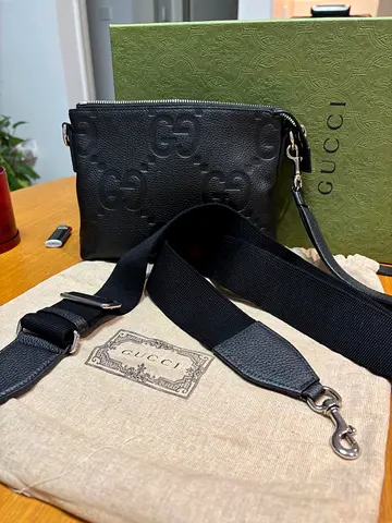 Gucci Black Embossed Leather Crossbody / Shoulder Bag with Strap