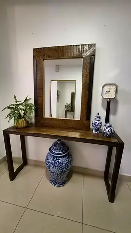 Wooden Console Table with Matching Mirror - Dark Finish