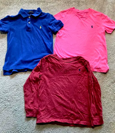 Bundle of 3 Ralph Lauren Polo & Tee Shirts - Blue, Pink, Maroon (Kids size : 5 )