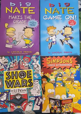 Set of Kids/Young Readers Graphic Novels — Big Nate (2) + Shoe Wars + Simpsons Comics