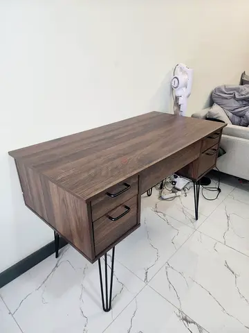 Wooden Office Desk with Drawers and Hairpin Legs - Good Condition