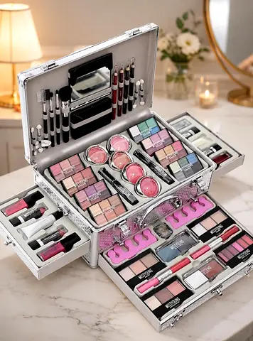 Large Complete Makeup Case with Brushes, Eyeshadows and Lipsticks