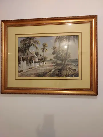 Large Art Potrait Framed Tropical Landscape Print with Ornate Gold Frame