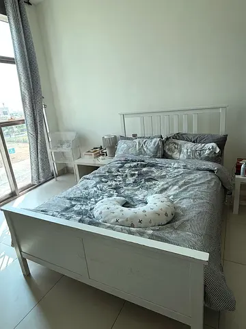 White Wooden Double Bedframe with Headboard - Good Condition