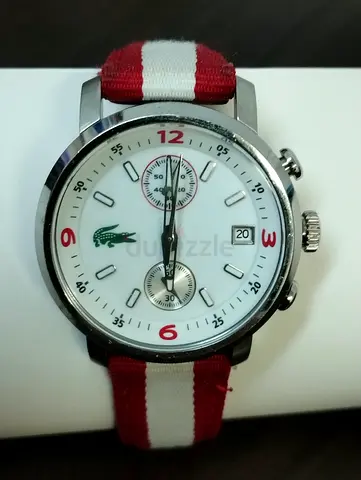 Lacoste-style Chronograph Oreginal Watch with Red & White NATO Strap Unisex