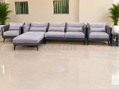 Light grey sofa set with chaise and 2 armchairs -