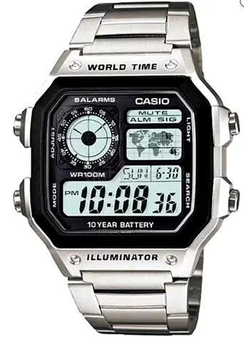 Casio World Time Digital Watch - Stainless Steel, 10-Year Battery