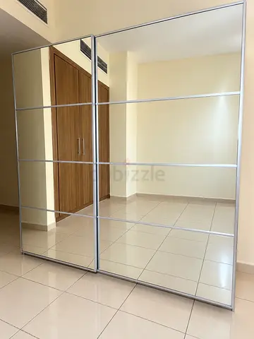 Large Sliding Mirrored Wardrobe - Silver Frame, Good Condition