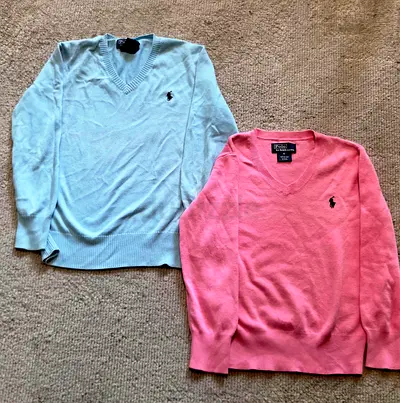 Ralph Lauren Polo V-neck Sweaters - Light Blue & Pink, Size 6 years