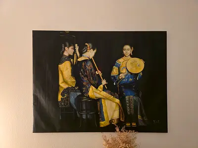 Original Antique Chinese Portrait of a Lady in Traditional Dress (Framed Painting)