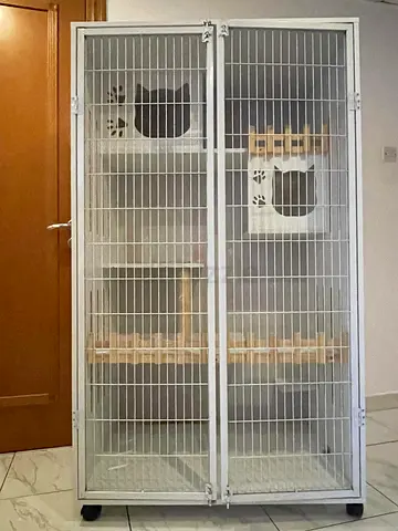 Large four-level cat cage with perches and boxes - good condition. 155cm X 90cm X 60cm