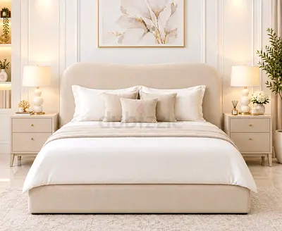 New Upholstered Queen Bed with Padded Headboard storage bed— Modern Design queen size bed