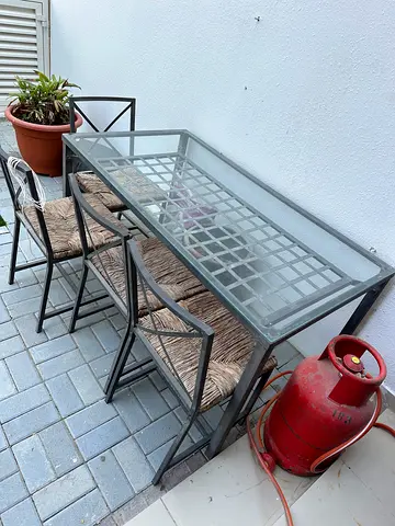 Outdoor Dining Table with Glass Top & 4 Chairs – Garden / Patio Set