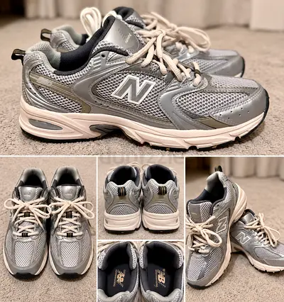 New Balance 530 – Silver/Grey 🤍

Stylish silver-grey New Balance sneakers with cream laces. Perfect