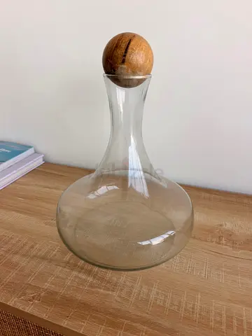 West Elm Glass Decanter with Wooden Stopper