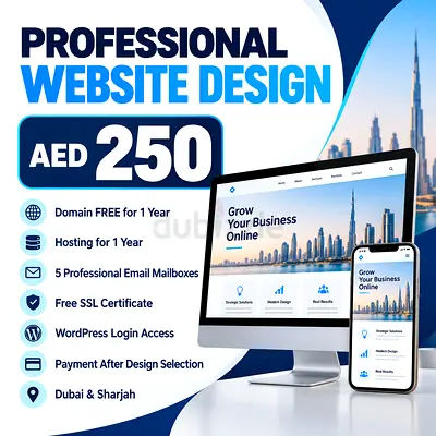 Professional Website Design – AED 250 | Domain, Hosting & 5 Email Mailboxes