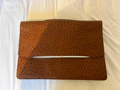 HENK Ostrich Leather Briefcase - Cognac - Brand New, Never Used