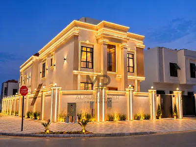 A luxurious 5-bedroom classic corner villa with a stone facade and high-end finishes, strategically