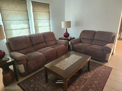 Brown 3-seater and 2-seater reclining sofa set – good condition only sell sofa set